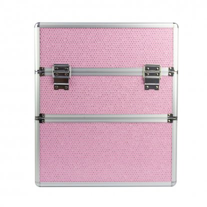 Kozmetický kufrík XXL dvojdielny - ružový so zirkónmi