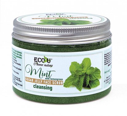 Eco-U čistiaci pleťový peeling s cukrovým želé a Mätou 140g